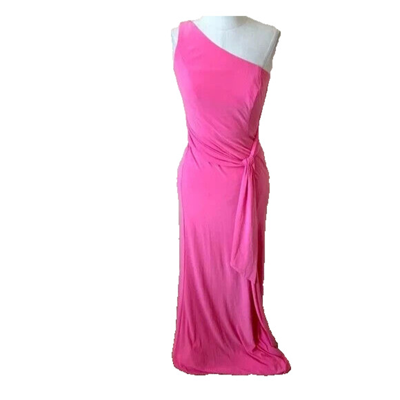 Mac Duggal‎ Pink One Shoulder Belted Shoulder Draped Back Gown 26581 SZ 2